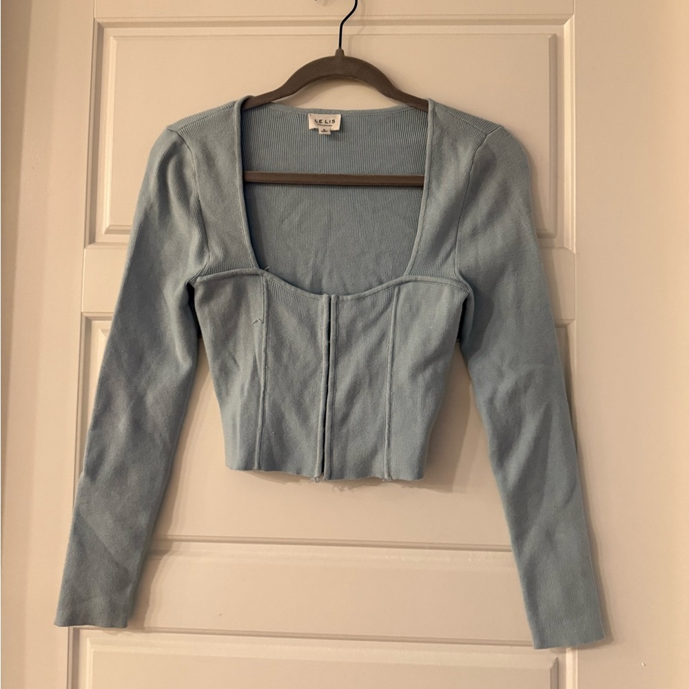 Le Lis Soft Blue Ribbed Top